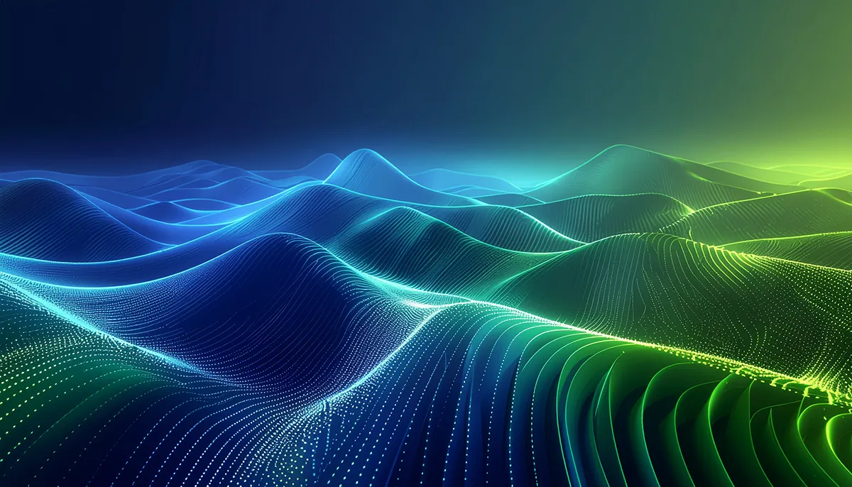 Abstraktes Bild in grün und blaue, Dünen oder Berge