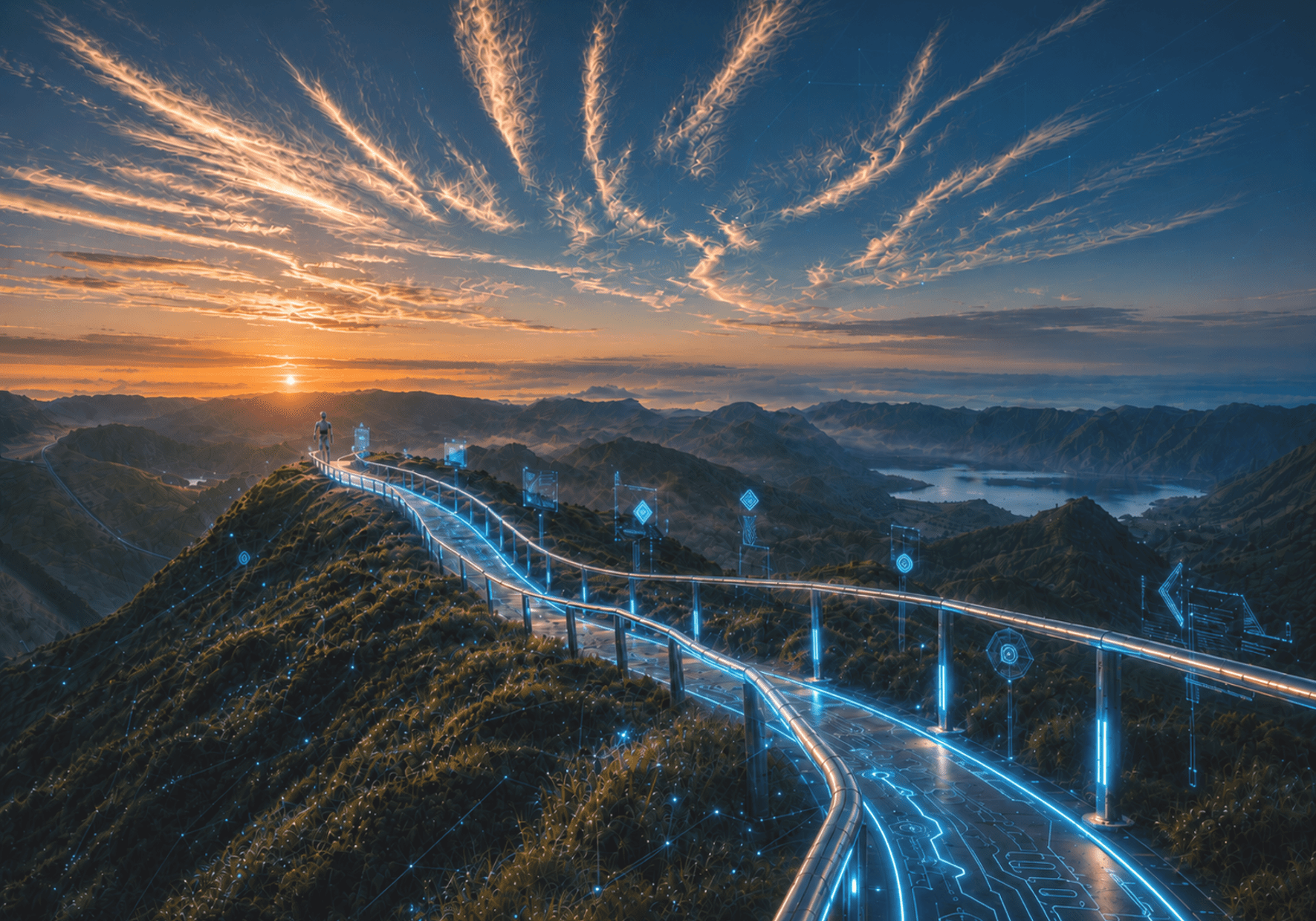 Digitale Brücke die über mehrere Berge verläuft